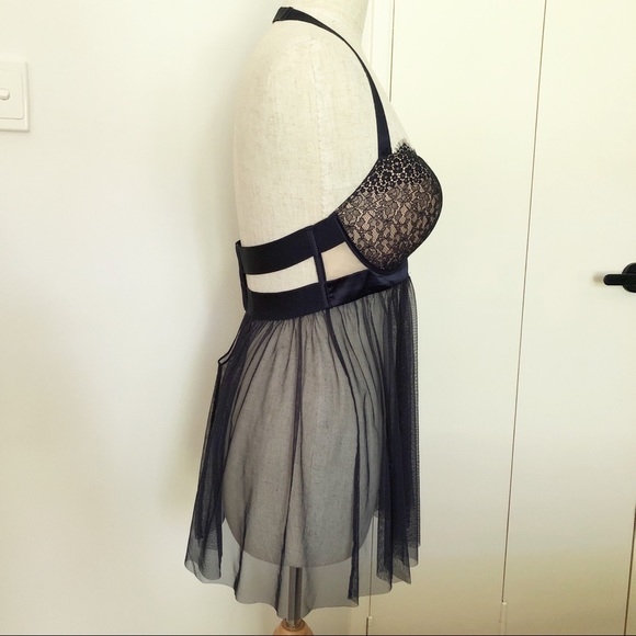 Victoria’s Secret 36DD 14DD Navy Blue Lace Babydoll Lingerie Cami Halter - Picture 4 of 10